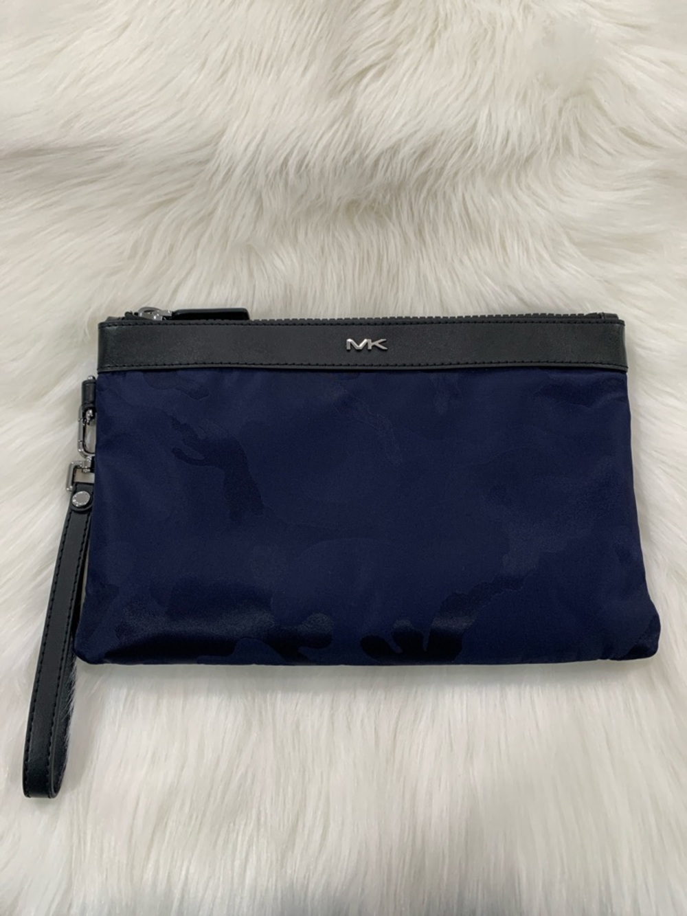Michael Kors Kent Travel Pouch In Navy Camo Nylon